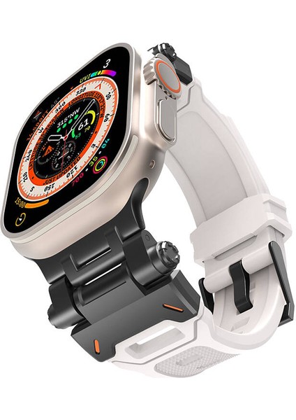 - ​​​Apple Watch 42mm - Kordon Metal Başlıklı Silikon Kordon - KRD-108 - Siyah-Starlight - T31533