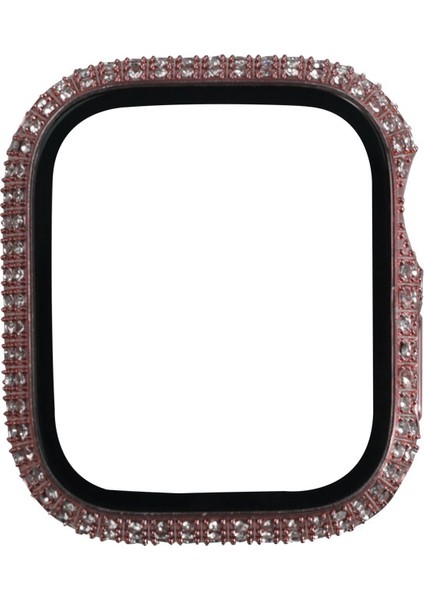 - ​​​Apple Watch 7 41mm - Kasa Koruyucu Kenarları Taşlı Sert PC Kasa Ve Ekran Koruyucu - Gard 24 - Rose Gold - T26429