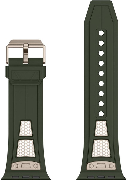 - ​​​Apple Watch 42mm - Kordon Delikli Metal Süslemeli Desenli Silikon Kordon - KRD-117 - Titanyum-Starlight - T32807 indirimleri