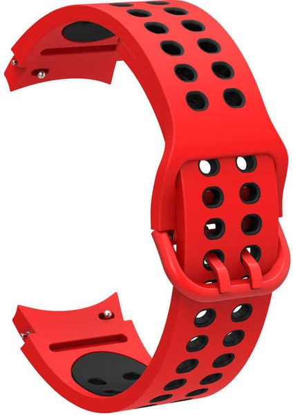 - Samsung Watch 4 40mm 20mm - Kordon Silikon Strap Kayış - KRD-02 - Kırmızı-Siyah - T23164