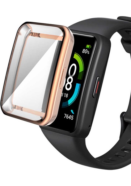 - Huawei Band 7 - Kasa Koruyucu ve Ekran Koruyucu Silikon - Gard 09 - Rose Gold - T23932