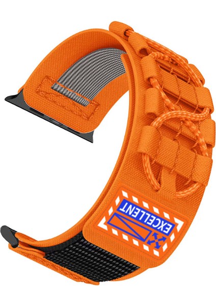 - ​​​Apple Watch 7 45mm - Kordon Orbital Örgülü Halat Tasarımlı Naylon Kumaş Hasır Kordon - KRD-112 - Turuncu - T32526