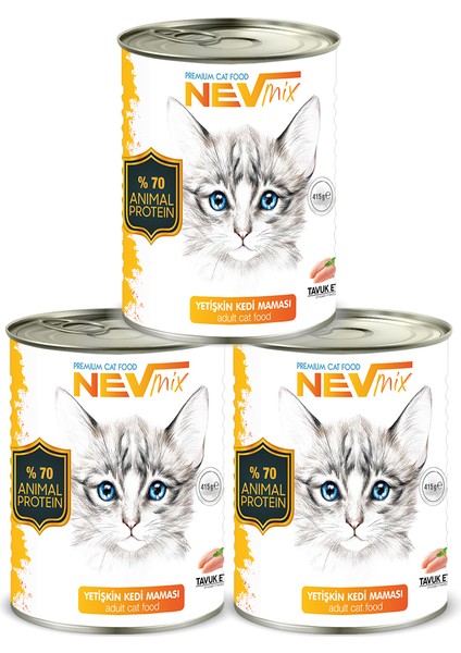 - Yetişkin Kedi Maması - Yaş Konserve - Tavuk Etli - (415 gr. X 3 Adet)