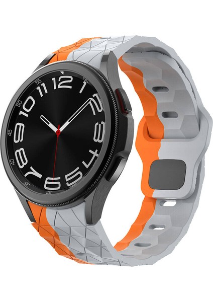 - Samsung Watch 6 44mm 20mm - Kordon Futbol Desenli Spor Tasarımlı Silikon Kordon - KRD-116 - Gri-Turuncu - T32937