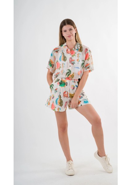 Kadın Çok Renkli Oversize Uzun Kısa Kollu Basic Şifon Gömlek HZL24S-YY996