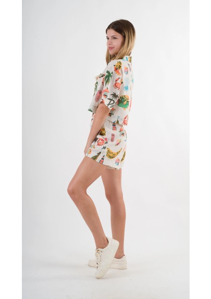Kadın Çok Renkli Kısa Kollu Crop Gömlek HZL24S-YY299 fırsatları