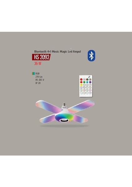 Helios Hs 2092 36 Watt 4 Kollu Bluetooth Hoparlör Müzik Çalar LED Ampul fiyatları