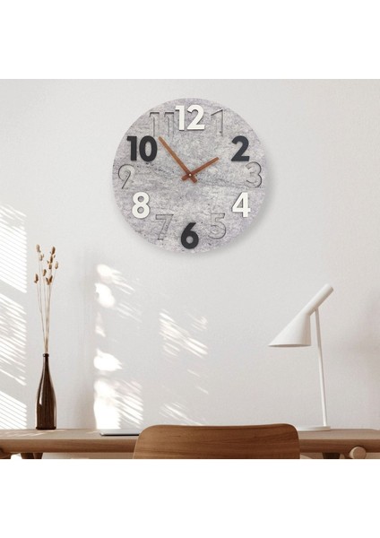 Modern Yuvarlak Siyah Beyaz Kabartma 40 cm Duvar Saati