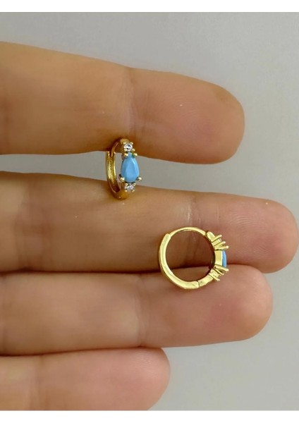 Mavi Damla Zirkon Taşlı 1 Adet Helix Kıkırdak Kulak Memesi Uyumlu Halka Piercing Küpe