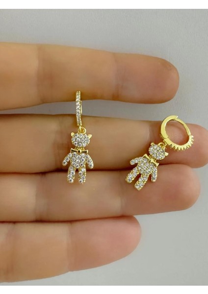 Zirkon Taşlı Ayıcık 1 Adet Helix Kıkırdak Kulak Memesi Uyumlu Halka Piercing Küpe