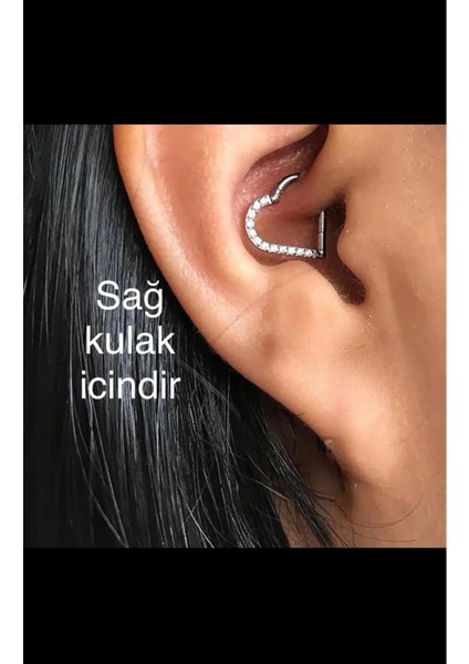 Zirkon Taşlı Çiçekli Su Yolu Zincirli Uzun 1 Adet Helix Kıkırdak Kulak Memesi Uyumlu Piercing Küpe