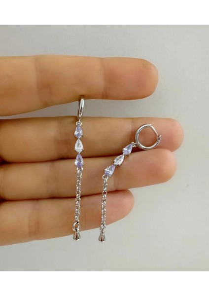 Zirkon Taşlı 3 Damla Uzun 1 Adet Helix Kıkırdak Kulak Memesi Uyumlu Piercing Küpe