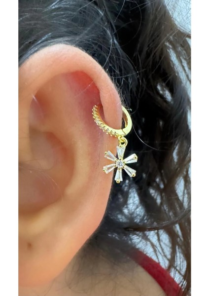 Zirkon Taşlı 1 Adet Helix Kıkırdak Kulak Memesi Uyumlu Halka Piercing Küpe
