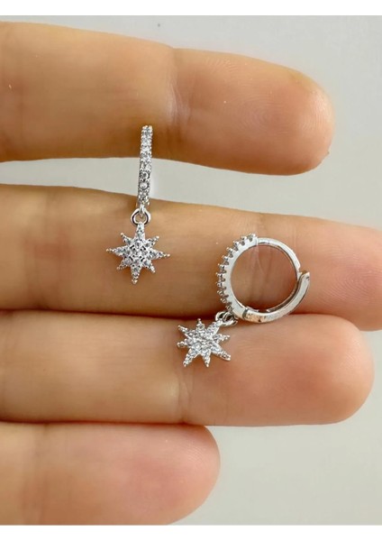 Zirkon Taşlı 1 Adet Kutup Yıldızı Helix Kıkırdak Kulak Memesi Uyumlu Halka Piercing Küpe