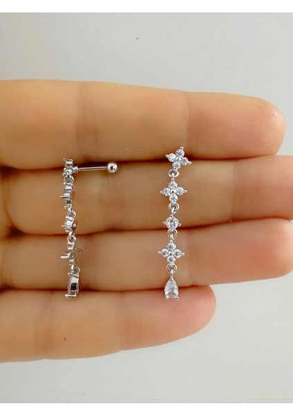 Zirkon Taşlı 1 Adet Helix Kıkırdak Kulak Memesi Uyumlu Piercing Küpe