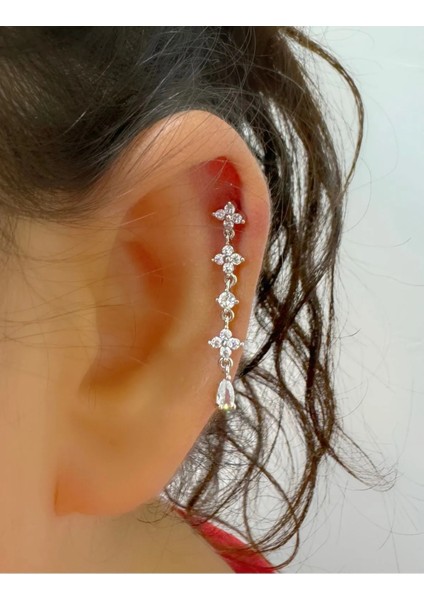 Zirkon Taşlı 1 Adet Helix Kıkırdak Kulak Memesi Uyumlu Piercing Küpe