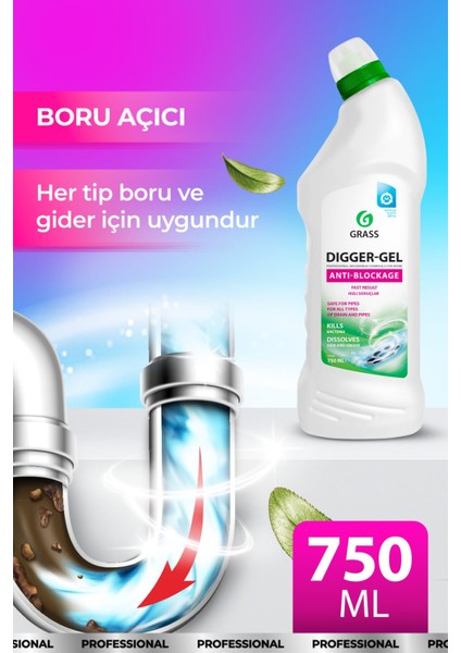 Dıgger-Gel Lavabo Açıcı - Kanalizasyon Boruları Için Alkali Temizleyici Jel (750 Ml)