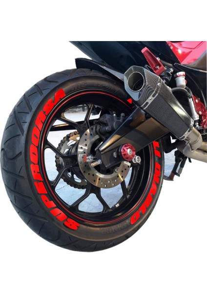 Motorsiklet Diablo Supercorsa Lastik Yazısı Stikeri 2Lastik İçin Set 15-21 İnç Arası Uyumlu Lastik Sticker Kırmızı