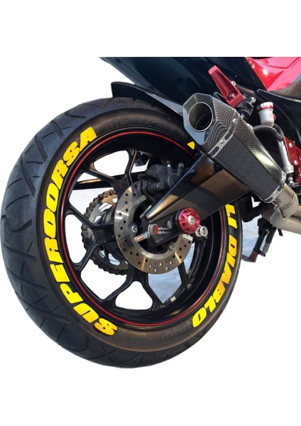 Motorsiklet Diablo Supercorsa Lastik Yazısı Stikeri 2Lastik İçin Set 15-21 İnç Arası Uyumlu Lastik Sticker Sarı