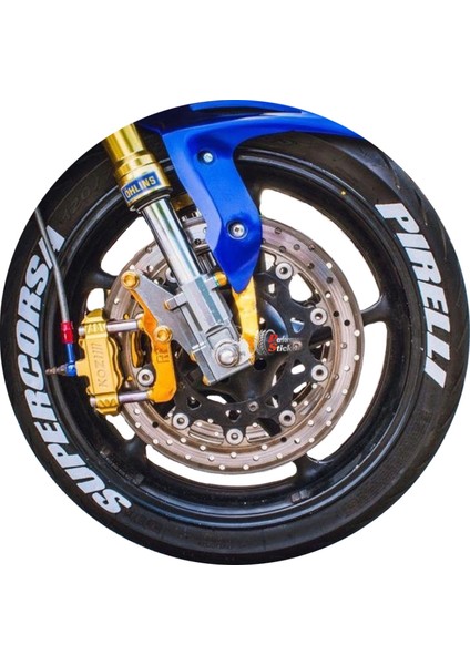 Supercorsa Motorsiklet Lastik Yazısı Stikeri 2Lastik İçin Set 15-21 İnç Arası Uyumlu Lastik Sticker Beyaz
