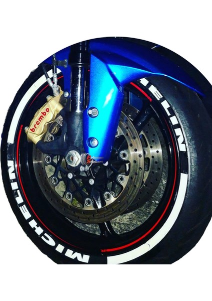 Motorsiklet Michelin + Kuyruk Lastik Yazısı 8Adet Lastik Stiker 15-21 İnç Arası Uyumlu Lastik Sticker