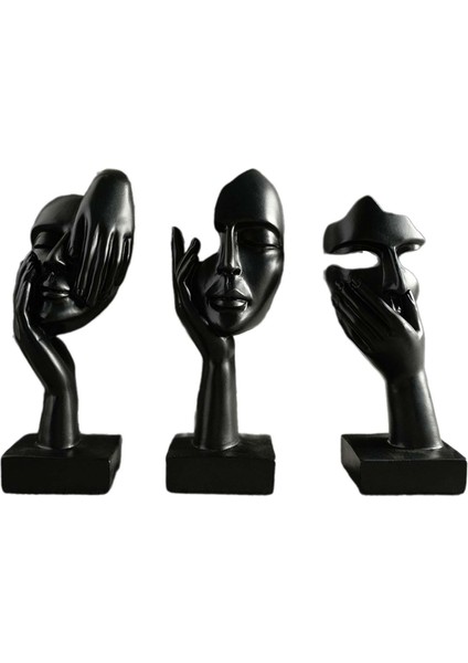 3x Düşünen Heykeller Reçine Soyut Sanat Heykelleri Masa Oturma Odası Ofis Siyah (Yurt Dışından)