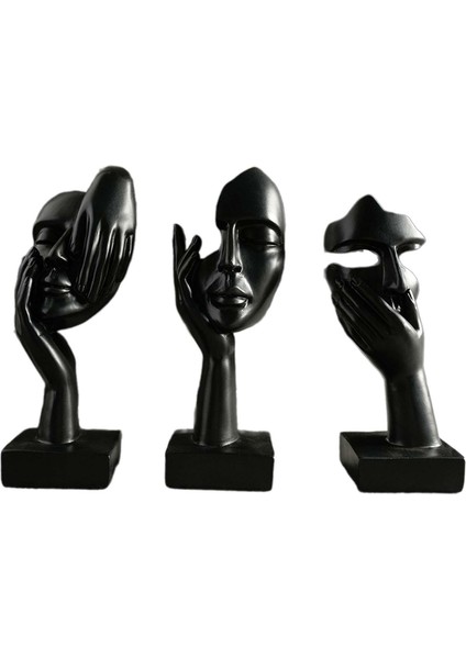 3x Düşünen Heykeller Reçine Soyut Sanat Heykelleri Masa Oturma Odası Ofis Siyah (Yurt Dışından)