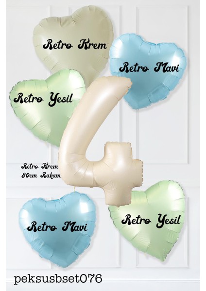 Retro Yeşil Mavi Kalpli Krem Yaş Balonlu Balon Seti Deniz Kumu Krem Retro Doğum Günü Rakam Yaş Balon Seti fiyatları