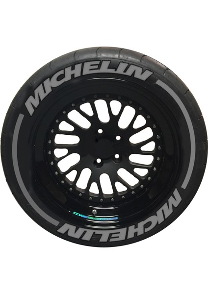 Michelin + Şerit Lastik Yazısı 8adet Tüm Lastik Yanaklarına Uyumlu Araç Lastik Sticker 31MM Lastik Stiker Gri