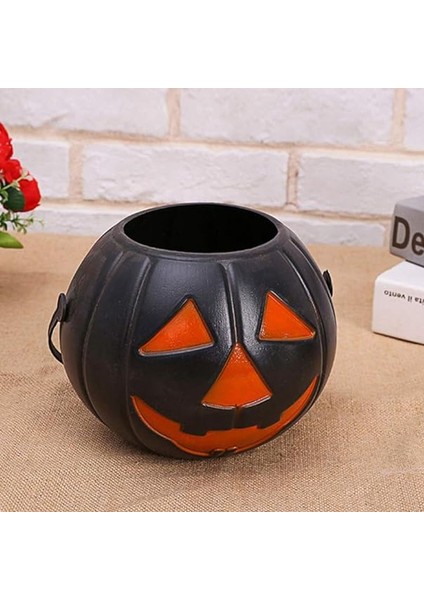 Halloween Siyah Renk Balkabağı Plastik Şeker Toplama Kovası Orta 11X8 cm 1 Adet