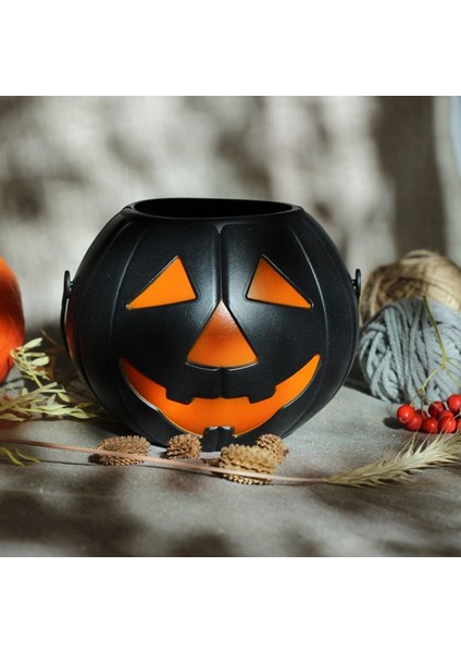 Halloween Siyah Renk Balkabağı Plastik Şeker Toplama Kovası Büyük 18X13,5 cm 1 Adet