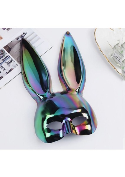 Halloween Plastik Tavşan Maskesi Rengarenk Colorful Holographic Yetişkin 1 Adet