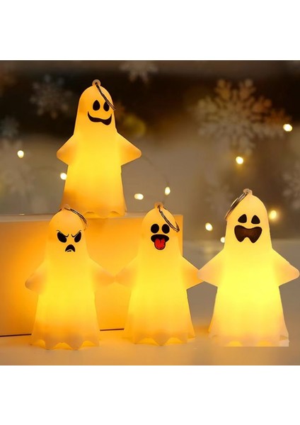 Halloween 4 Adet LED Gün Işığı Farklı Ifade Hayalet Maskot Beyaz Renk 10,5x5,4 cm