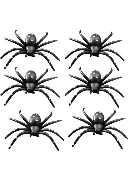 Halloween Esnemeyen Sert Plastik Örümcek Maskotu Benekli Siyah Renk 6 Adet 7x6 cm