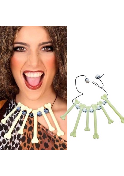 Halloween Plastik Mağara Adamı Kadını Kemik Görünümlü Kafatası Kolye Seti