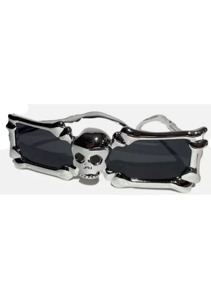 Halloween Temalı Skull Kuru Kafa Parti Gözlüğü Gümüş Renk 1 Adet