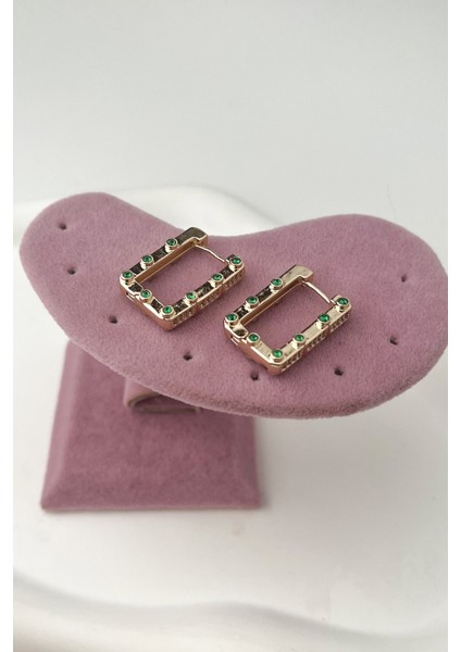 Dikdörtgen Zirkon Taşlı Renkli Taş Detaylı Küpe(Ölçü:2cm)