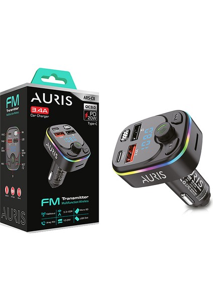 Ars-C8 Bluetooth/Usb Fm 20W 2Usb+Pd Rgb Fm Transmitter