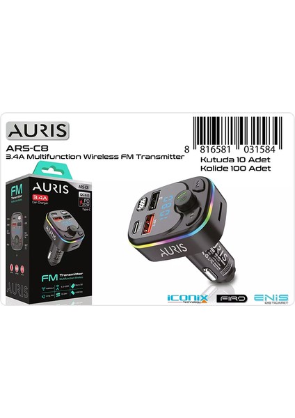 Ars-C8 Bluetooth/Usb Fm 20W 2Usb+Pd Rgb Fm Transmitter