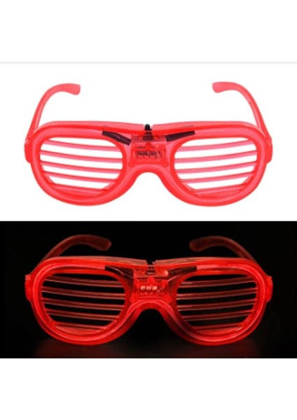 Tam Tur Led Işıklı 3 Kademe Panjur Gözlük Kırmızı Renk 1 Adet Hawai Retro Hallow