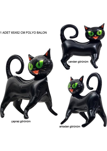 Halloween Ayakta Siyah Renk Kedi Şekilli Folyo Balon 65 x 62 cm