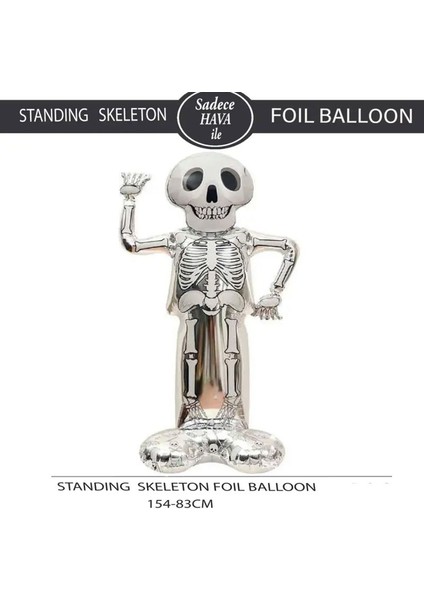 Halloween Altlıklı Gülen Iskelet Şeklinde Folyo Balon Beyaz Renk 154 x 83 cm fiyatları