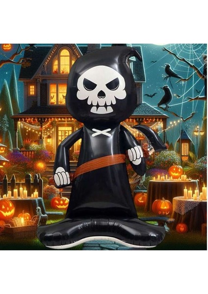 Halloween Altlıklı Oraklı Kapşon Kıyafetli Iskelet Şeklinde Folyo Balon Siyah Renk 154 x 84 cm