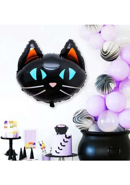 Halloween Kedi Kafası Şekilli Folyo Balonsiyah Renk 65 x 62 cm