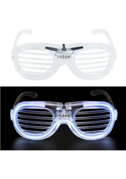 Tam Tur Led Işıklı 3 Kademe Panjur Gözlük Beyaz Renk 1 Adet Hawai Retro Hallow