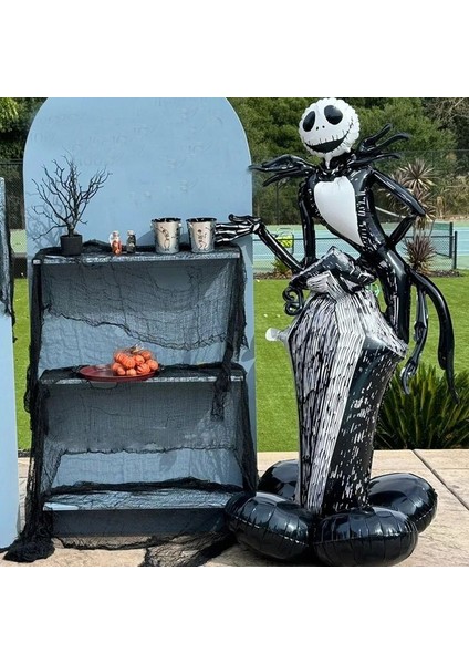 Halloween Altlıklı Mezar Taşı Üzerinde Jack Skellington Folyo Balon 170 cm