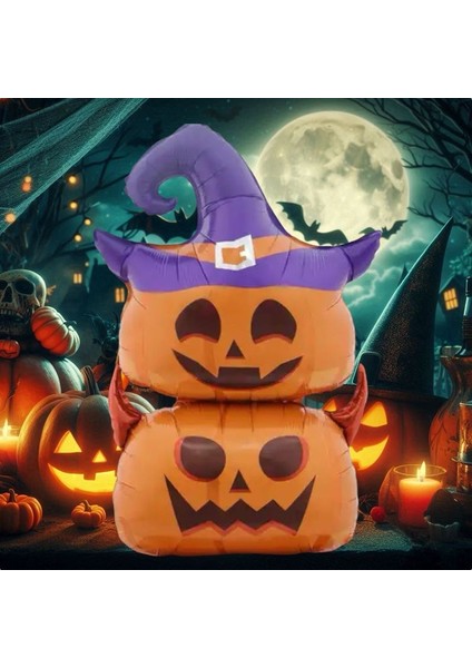 Halloween Altlıklı Şapkalı Ikili Bitişik Balkabağı Folyo Balon Turuncu Renk 150 x 70 cm