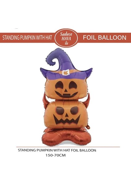 Halloween Altlıklı Şapkalı Ikili Bitişik Balkabağı Folyo Balon Turuncu Renk 150 x 70 cm fiyatları