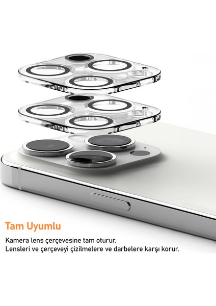 Apple iPhone 16 Pro Max/Apple iPhone 16 Pro Şeffaf Lens Koruyucu 2 Adet