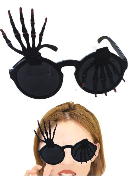 Halloween Camlı Iskelet Eli Şekilli Parti Gözlüğü Beyaz Renk Gözlük